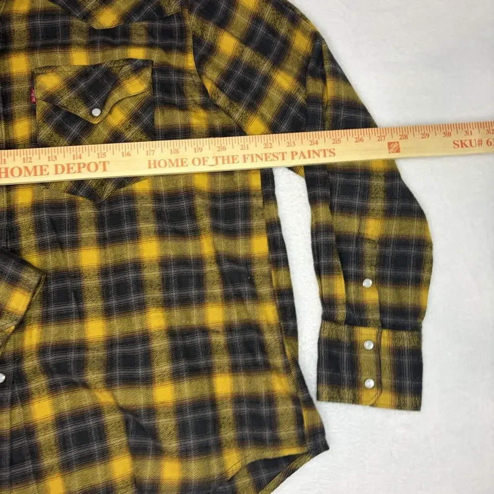 Levi's Relaxed Fit The Western Shirt Yellow Plaid Pearl Snap Flannel Medium
